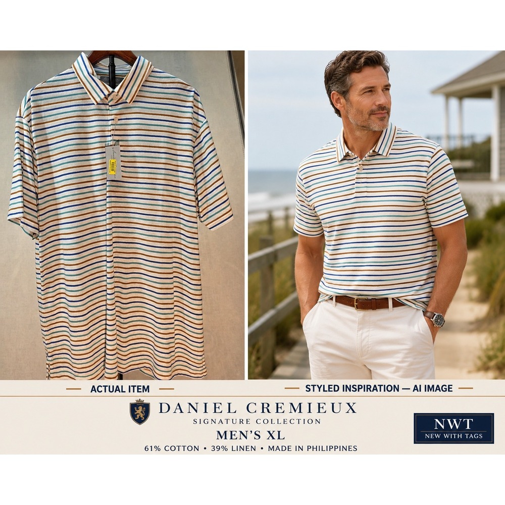 NWT Danial Cremieux XL Men's Short Sleeve Striped Polo Shirt Multi-color